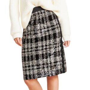 Anna Sui Sequin Pencil Skirt Extra Small XS Black Plaid Sequin Anthropologie